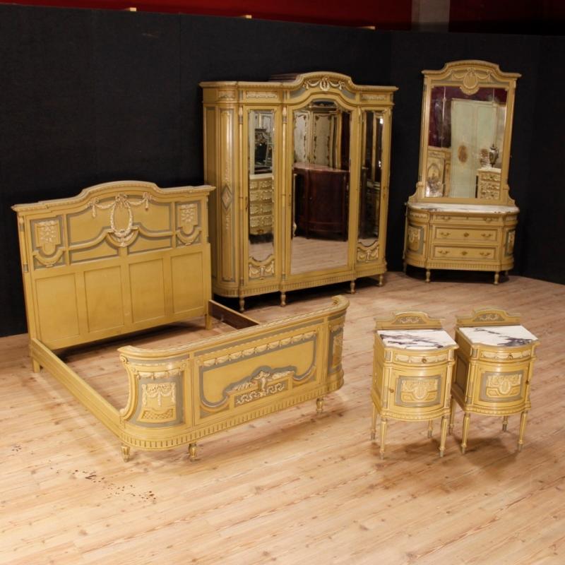 Italian Wardrobe In Lacquered Wood With Mirrors In Louis XVI Style From 20th Century