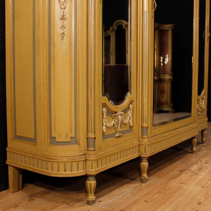 Italian Wardrobe In Lacquered Wood With Mirrors In Louis XVI Style From 20th Century