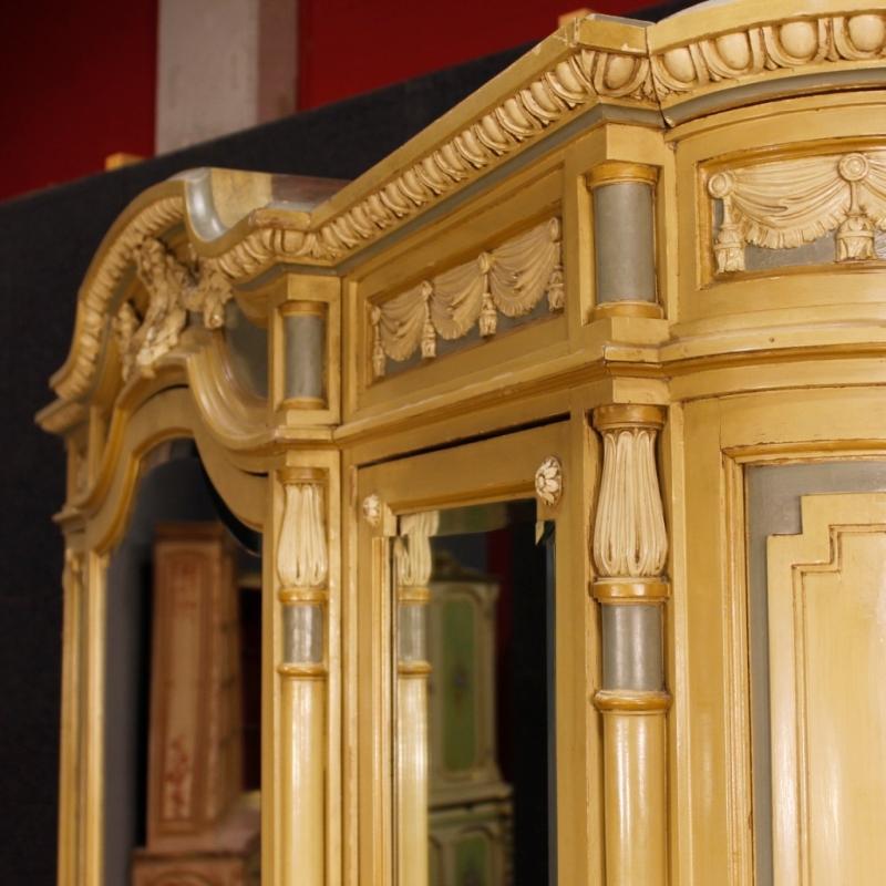 Italian Wardrobe In Lacquered Wood With Mirrors In Louis XVI Style From 20th Century
