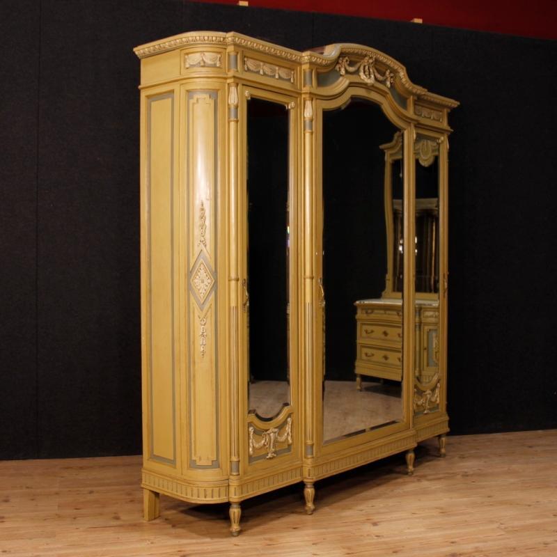 Italian Wardrobe In Lacquered Wood With Mirrors In Louis XVI Style From 20th Century