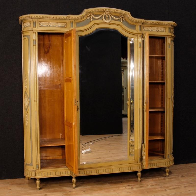 Italian Wardrobe In Lacquered Wood With Mirrors In Louis XVI Style From 20th Century