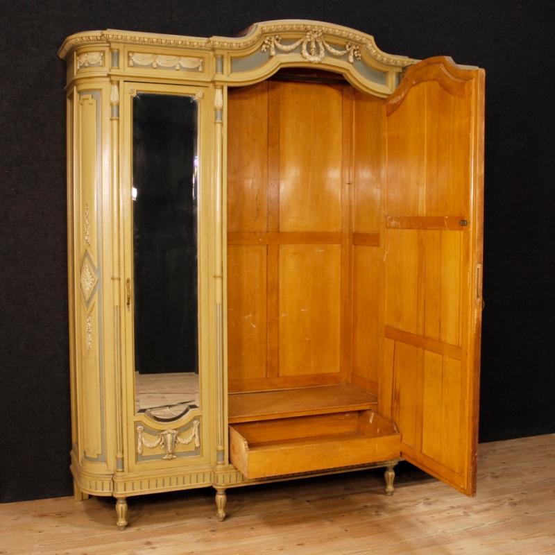 Italian Wardrobe In Lacquered Wood With Mirrors In Louis XVI Style From 20th Century