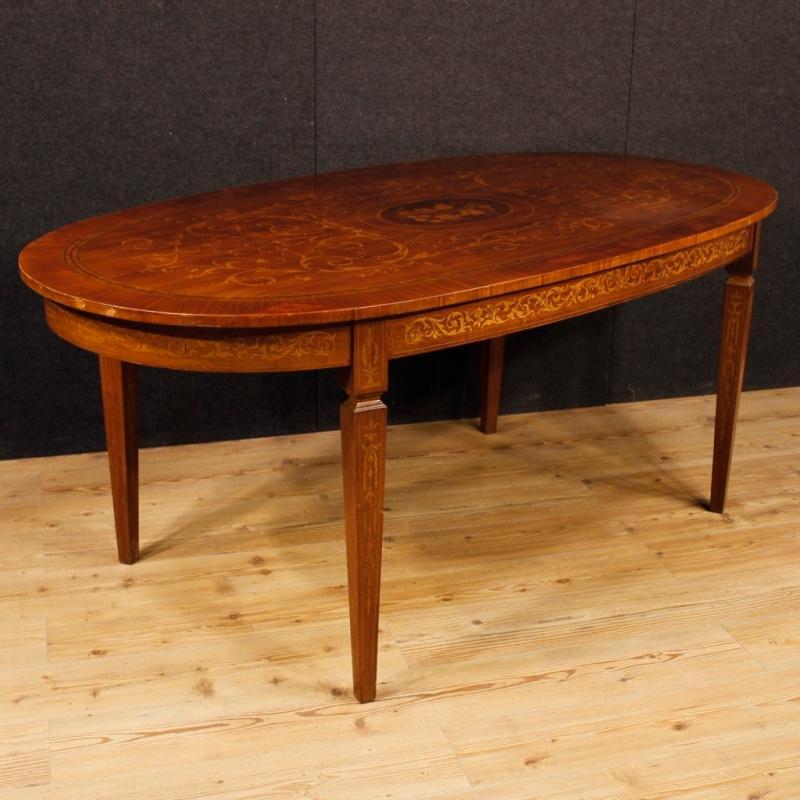 Italian Inlaid Dining Table In Rosewood, Walnut, Maple, Mahogany, Fruitwood in Louis XVI Style 20th Century