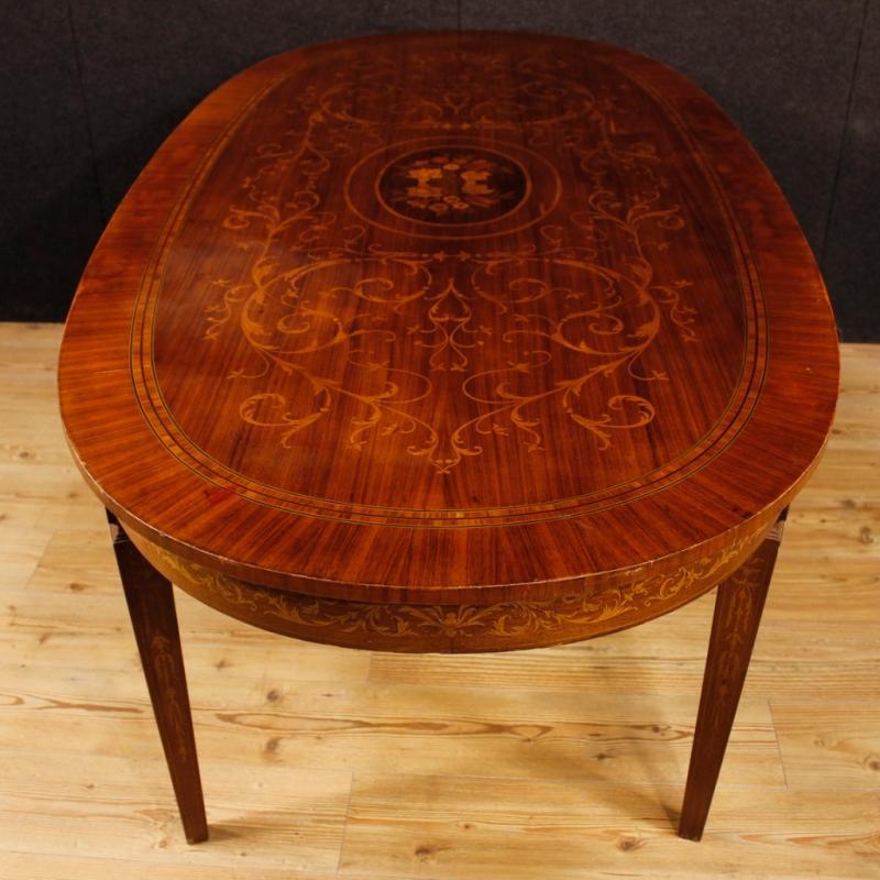 Italian Inlaid Dining Table In Rosewood, Walnut, Maple, Mahogany, Fruitwood in Louis XVI Style 20th Century