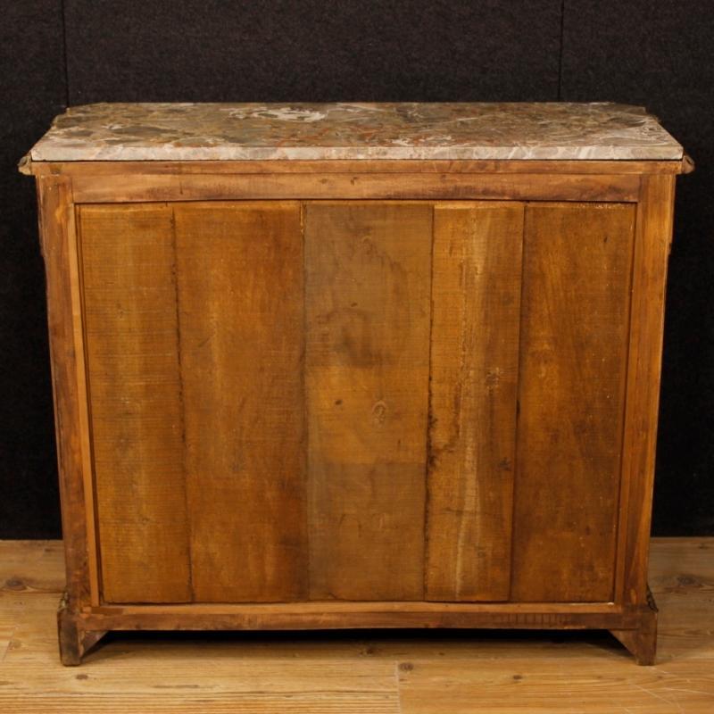 French Inlaid Sideboard In Wood With Marble Top And Bronzes From 20th Century