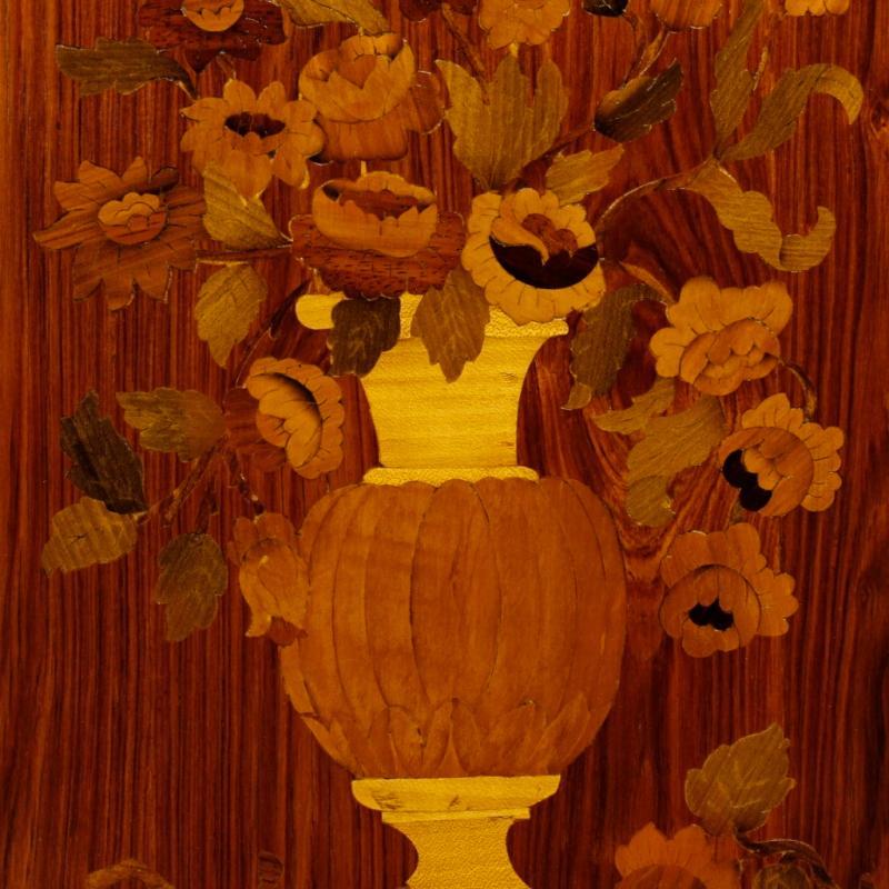 French Inlaid Sideboard In Wood With Marble Top And Bronzes From 20th Century