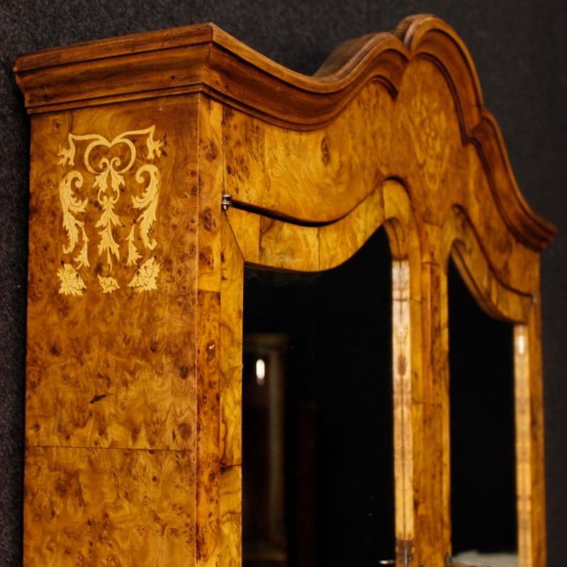 Italian Inlaid Trumeau In Walnut, Burl, Maple Wood From 20th Century