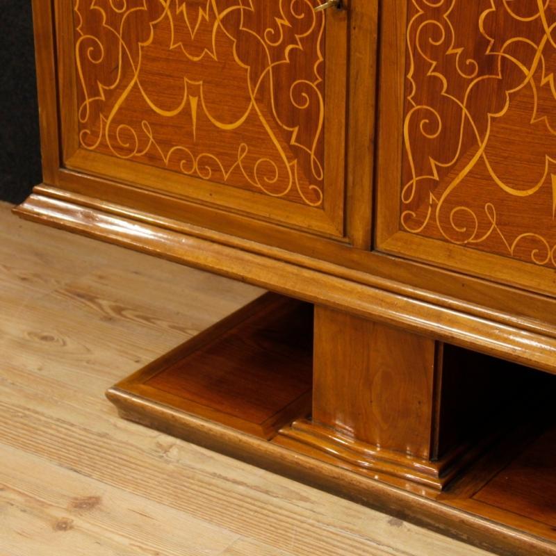 Italian Inlaid Sideboard In Walnut, Maple, Mahogany With 5 Doors From 20th Century
