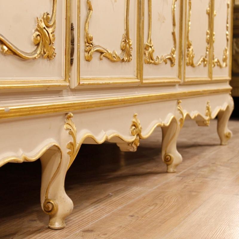 Italian Wardrobe In Lacquered, Gilt And Painted Wood With 6 Doors From 20th Century