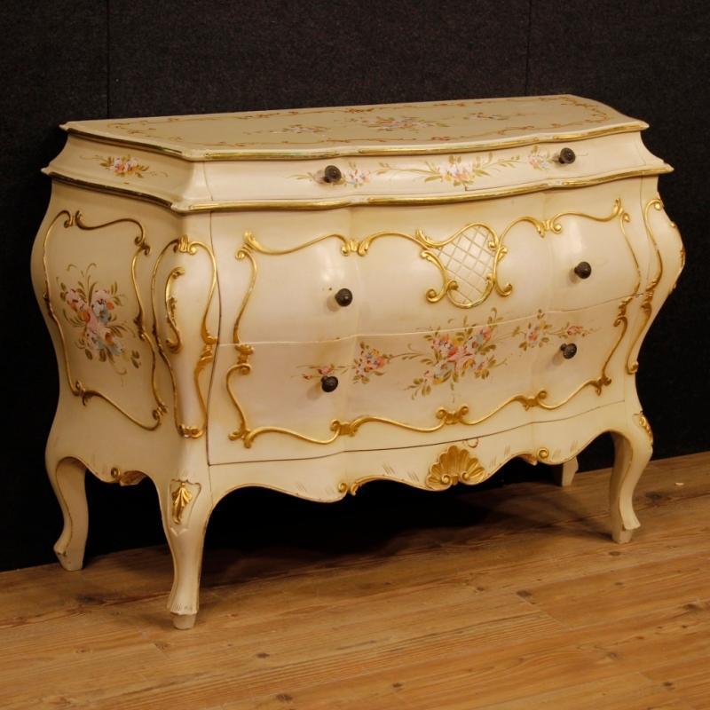 Venetian Dresser In Lacquered, Painted, Gilt Wood With 4 Drawers from 20th Century