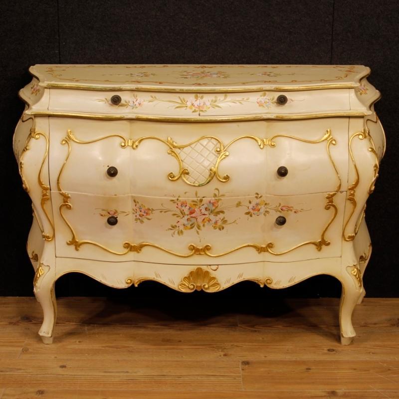 Venetian Dresser In Lacquered, Painted, Gilt Wood With 4 Drawers from 20th Century