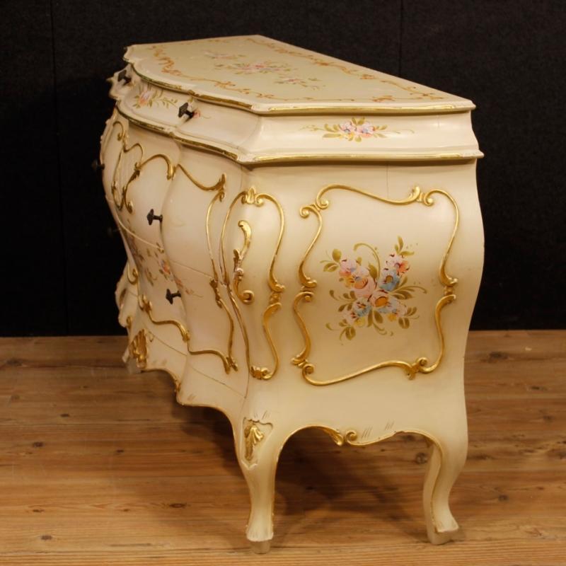 Venetian Dresser In Lacquered, Painted, Gilt Wood With 4 Drawers from 20th Century