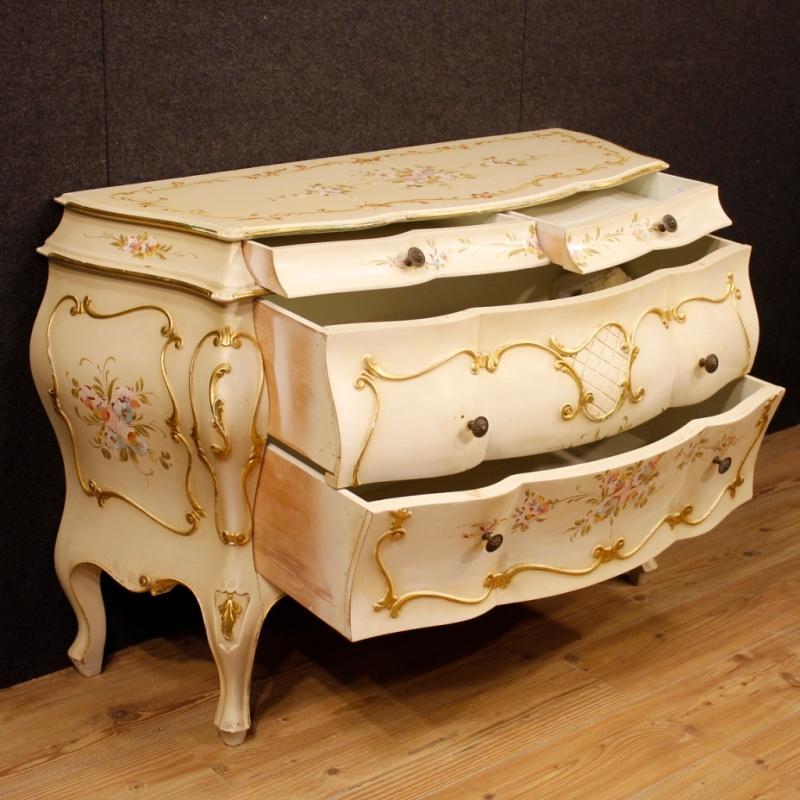 Venetian Dresser In Lacquered, Painted, Gilt Wood With 4 Drawers from 20th Century