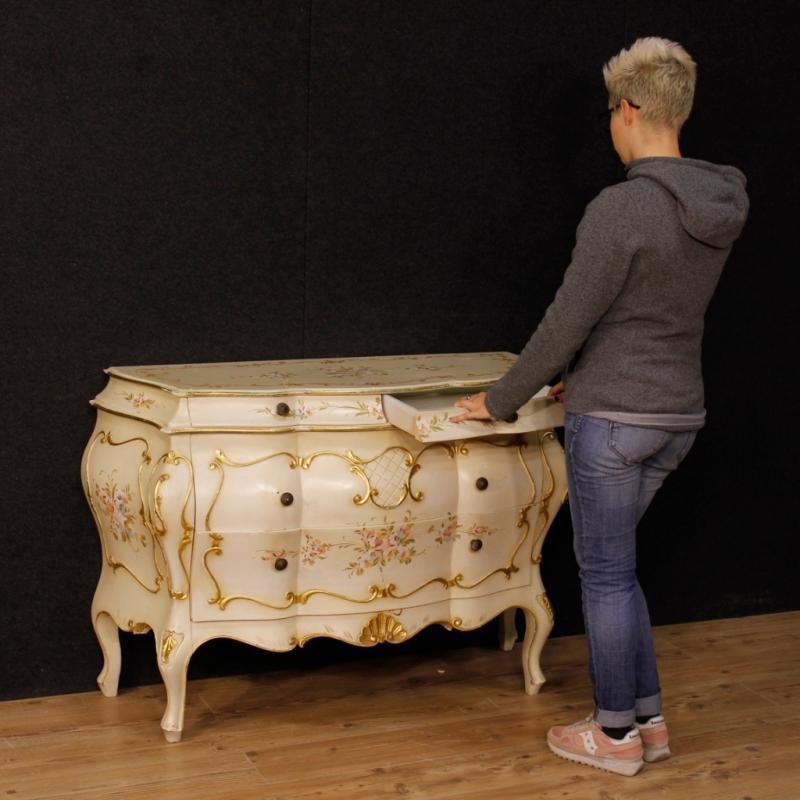 Venetian Dresser In Lacquered, Painted, Gilt Wood With 4 Drawers from 20th Century