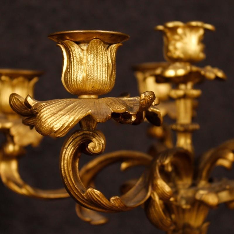 Antique Pair Of French Candelabras In Gilt Bronze From 19th Century