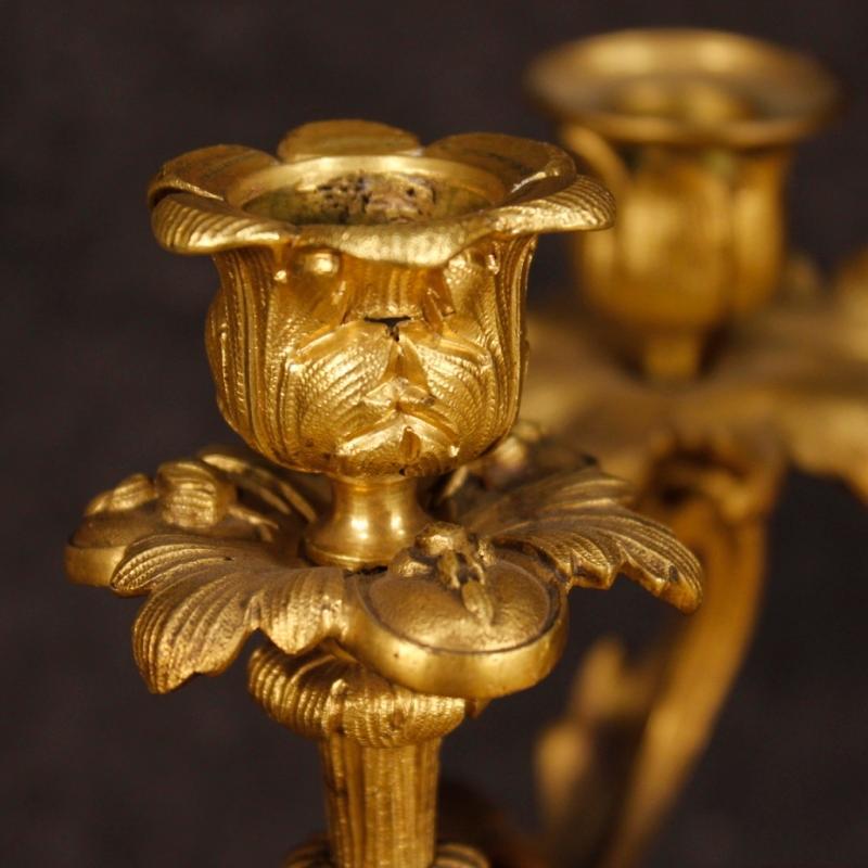Antique Pair Of French Candelabras In Gilt Bronze From 19th Century