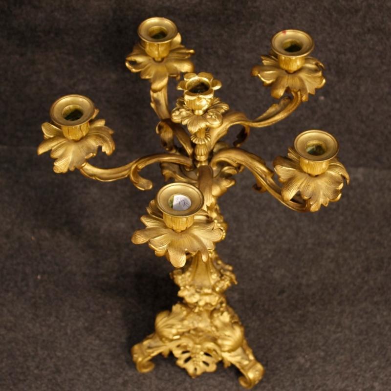 Antique Pair Of French Candelabras In Gilt Bronze From 19th Century