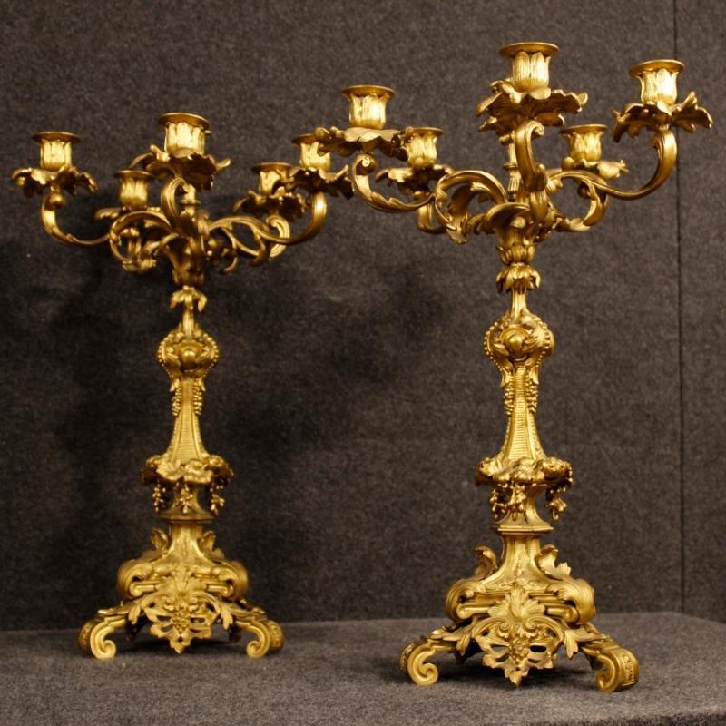 Antique Pair Of French Candelabras In Gilt Bronze From 19th Century