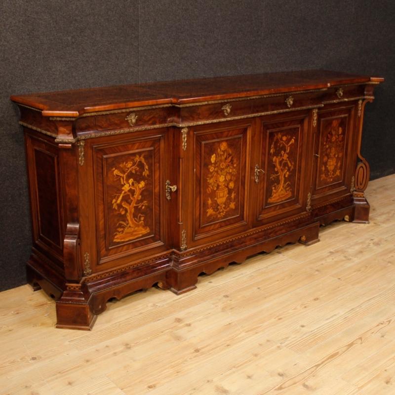 Italian Sideboard In Inlaid Wood With 4 Doors From 20th Century