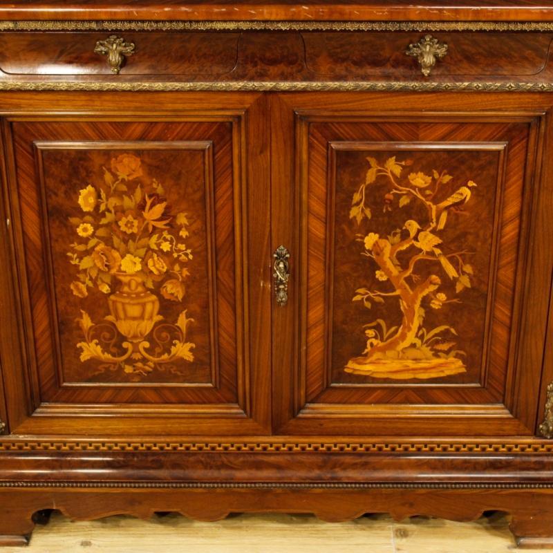 Italian Sideboard In Inlaid Wood With 4 Doors From 20th Century