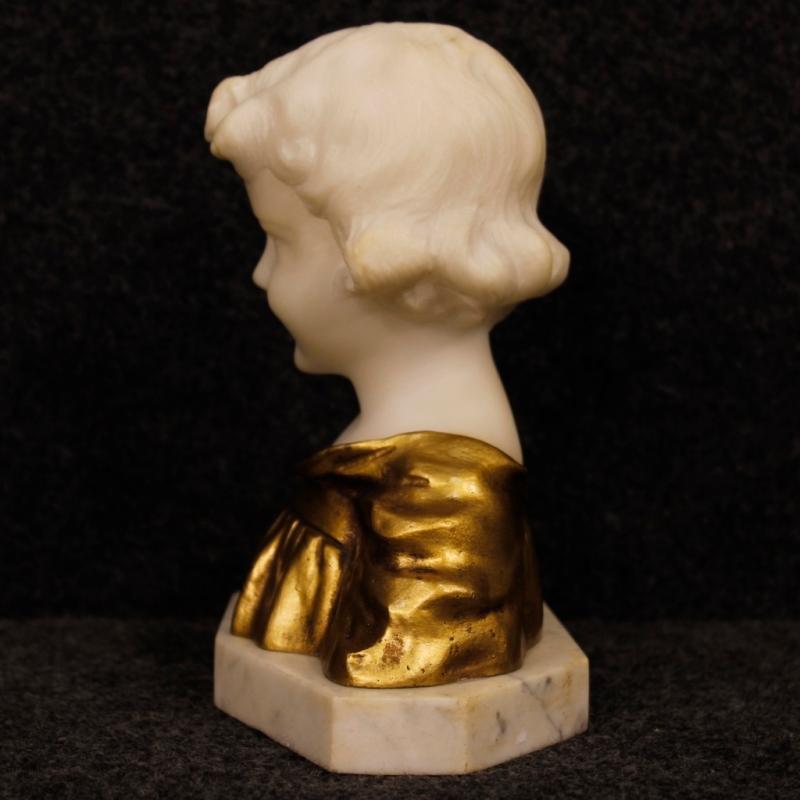 Belgian Child Bust Sculpture In Marble And Gilt Bronze Signed G. Van Vaerenbergh from 20th Century