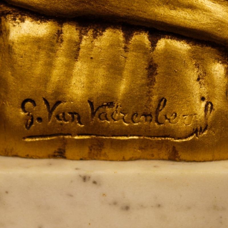 Belgian Child Bust Sculpture In Marble And Gilt Bronze Signed G. Van Vaerenbergh from 20th Century