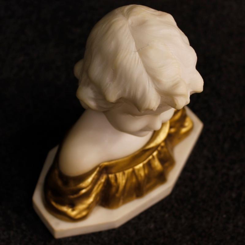 Belgian Child Bust Sculpture In Marble And Gilt Bronze Signed G. Van Vaerenbergh from 20th Century