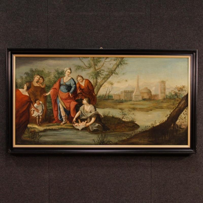 Antique French Religious Painting Biblical Scene Oil On Canvas From 18th Century