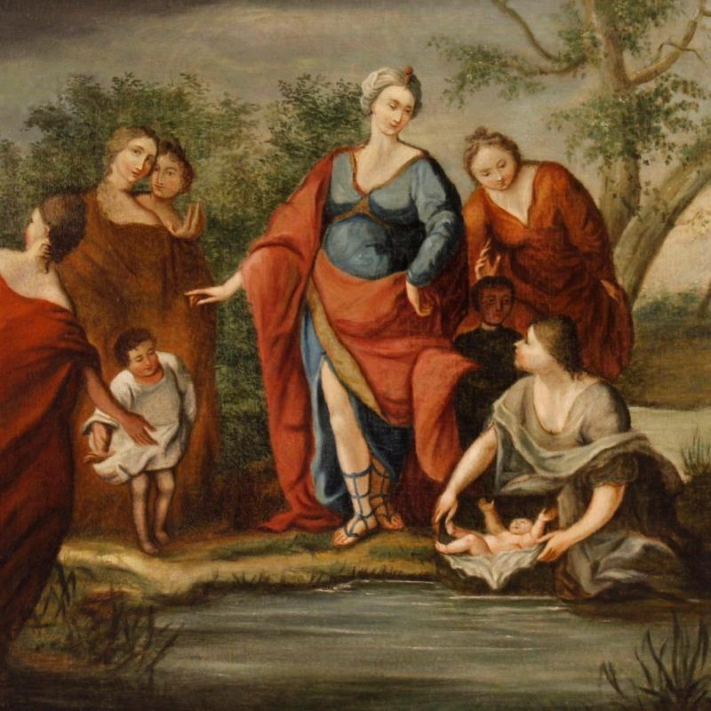 Antique French Religious Painting Biblical Scene Oil On Canvas From 18th Century