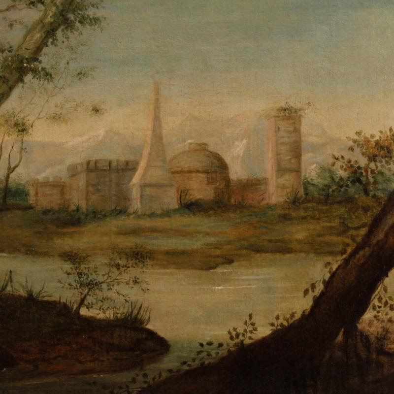 Antique French Religious Painting Biblical Scene Oil On Canvas From 18th Century
