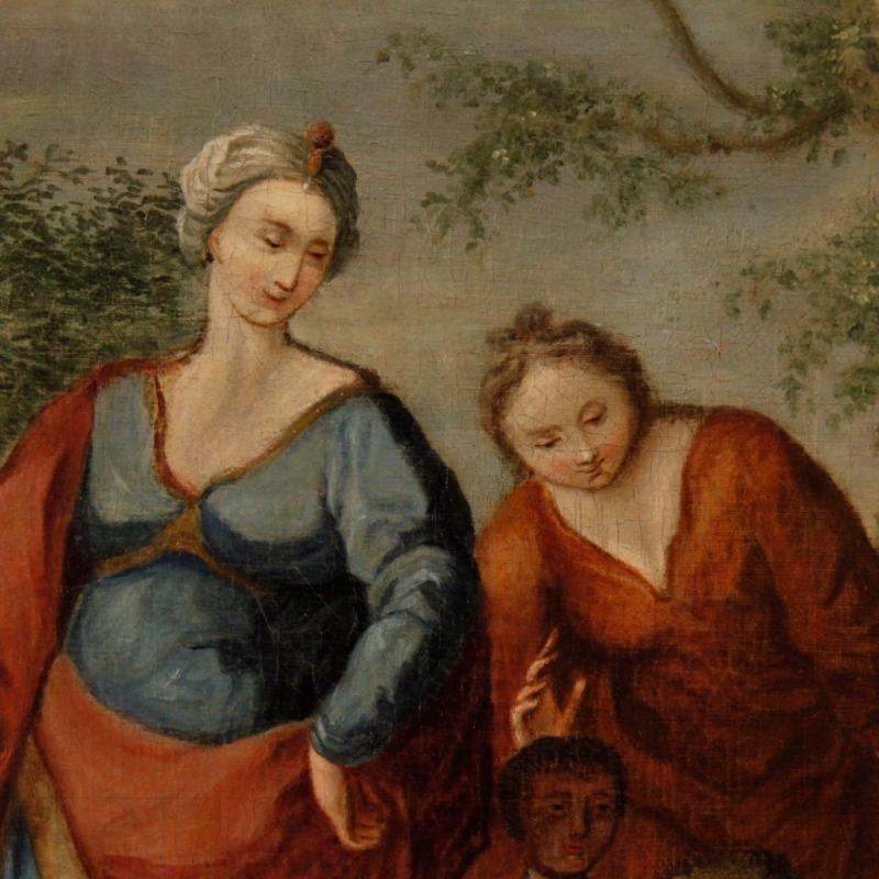 Antique French Religious Painting Biblical Scene Oil On Canvas From 18th Century