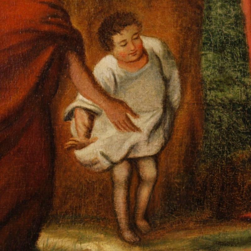 Antique French Religious Painting Biblical Scene Oil On Canvas From 18th Century