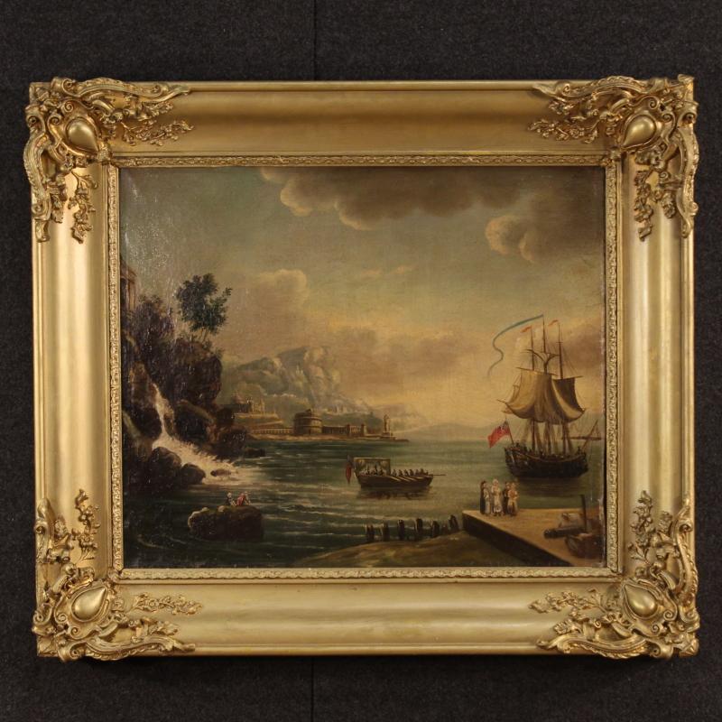 19th Century French Painting Depicting Seascape Oil On Canvas