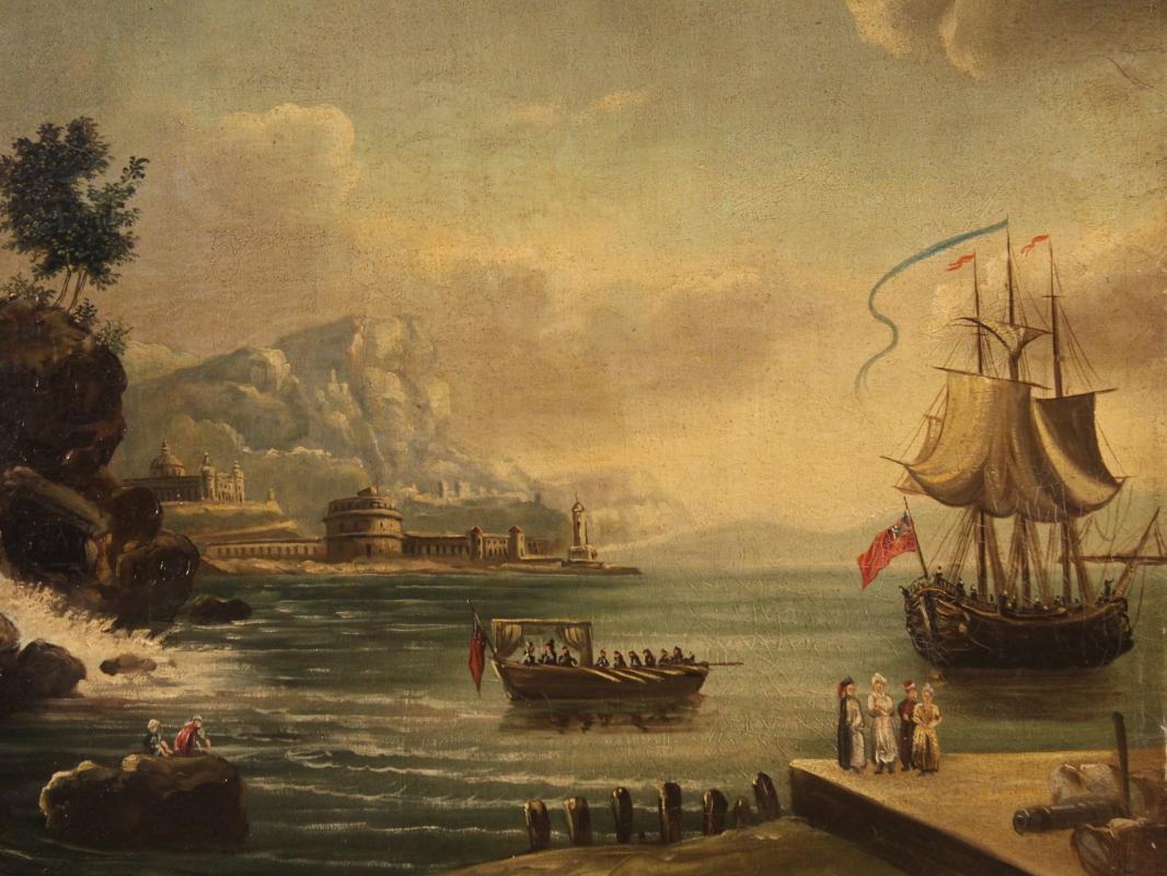 19th Century French Painting Depicting Seascape Oil On Canvas