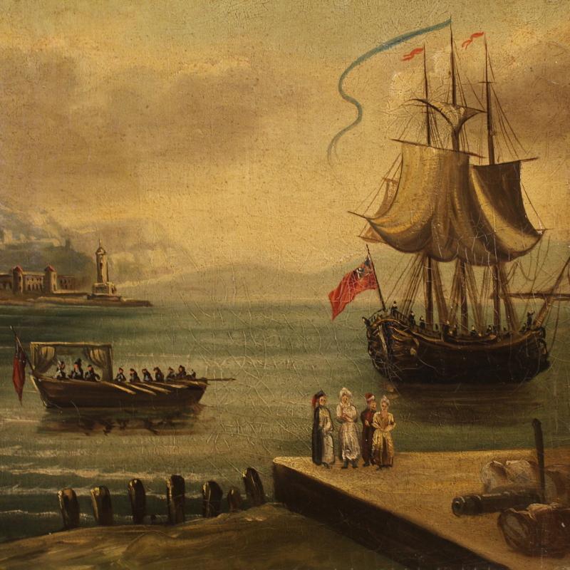 19th Century French Painting Depicting Seascape Oil On Canvas