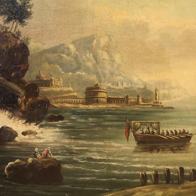 19th Century French Painting Depicting Seascape Oil On Canvas