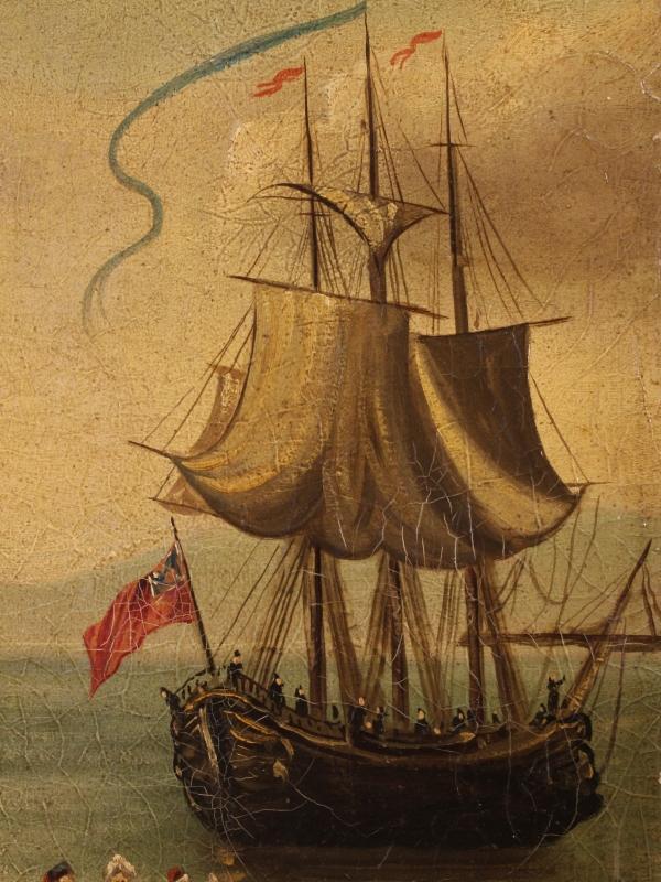 19th Century French Painting Depicting Seascape Oil On Canvas