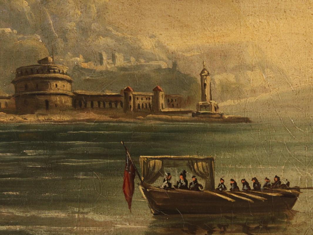 19th Century French Painting Depicting Seascape Oil On Canvas