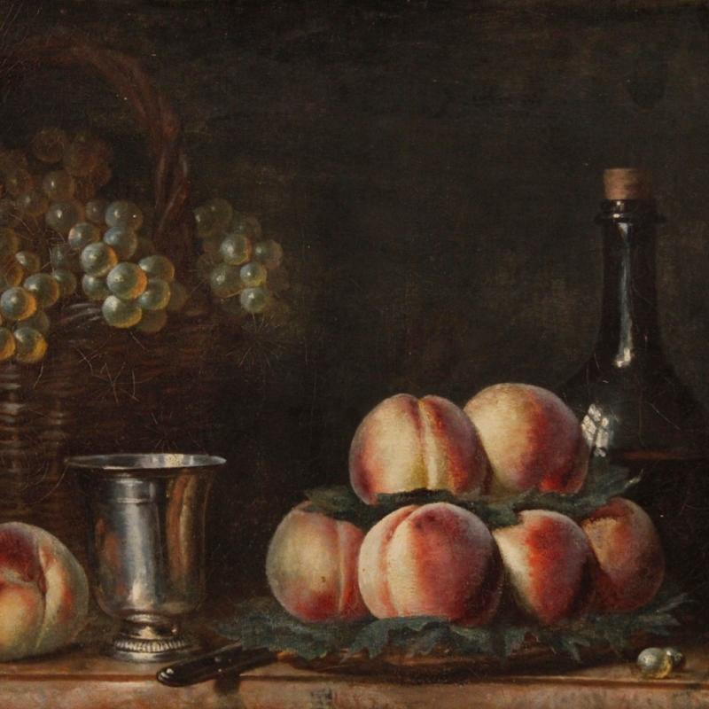French Still Life Painting Oil On Canvas From 19th Century