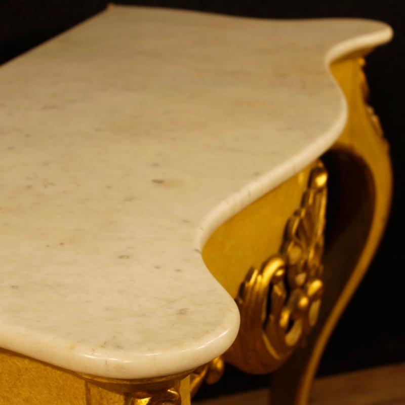 Italian Console Table In Lacquered And Gilt Wood With Marble Top From 20th Century