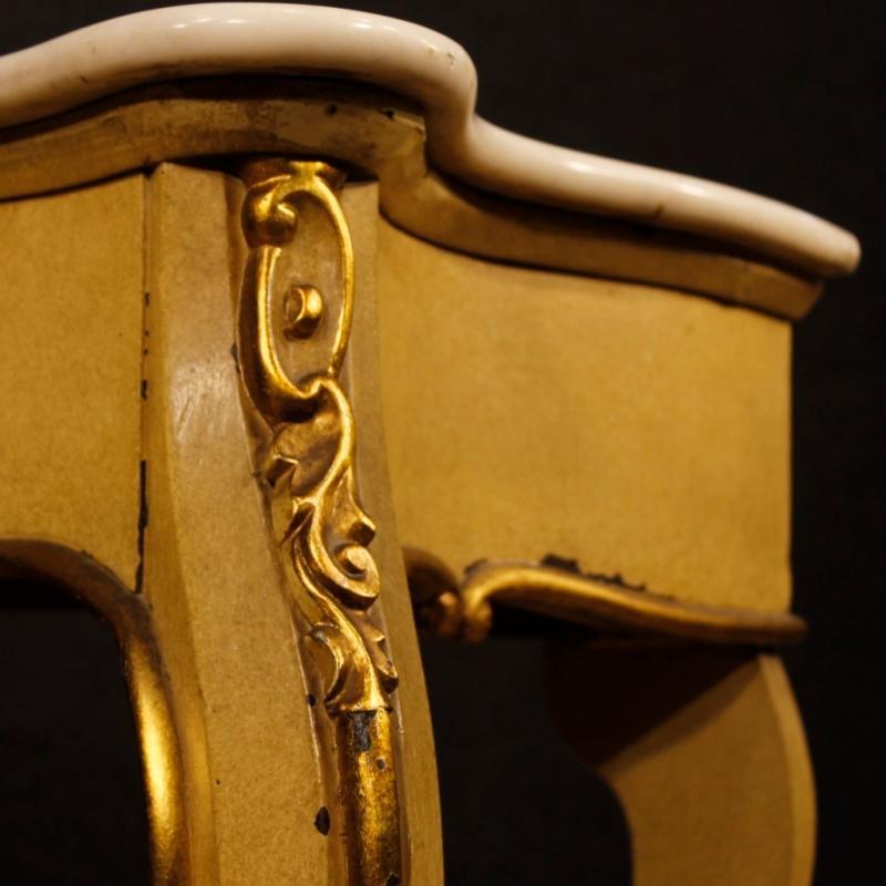 Italian Console Table In Lacquered And Gilt Wood With Marble Top From 20th Century
