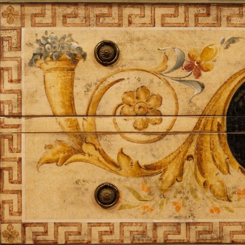 Italian Lacquered And Painted Dresser In Wood With 2 Drawers In Louis XVI Style 20th Century