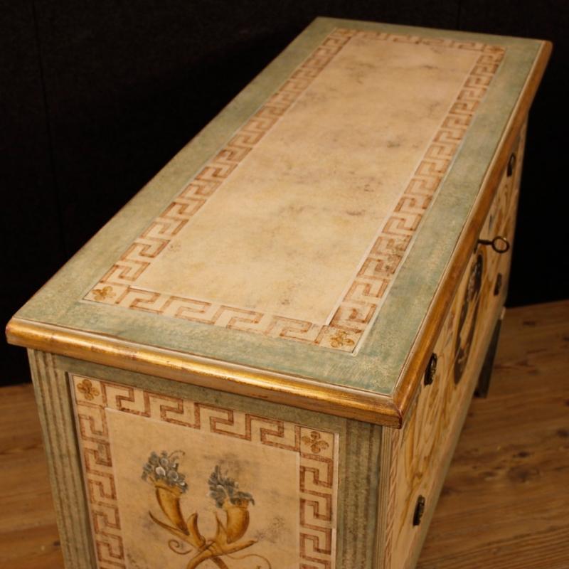 Italian Lacquered And Painted Dresser In Wood With 2 Drawers In Louis XVI Style 20th Century