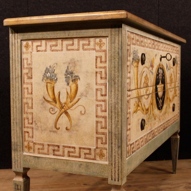 Italian Lacquered And Painted Dresser In Wood With 2 Drawers In Louis XVI Style 20th Century
