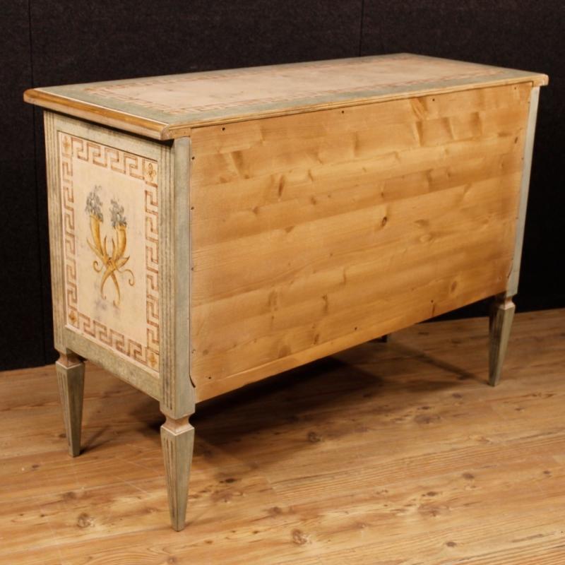 Italian Lacquered And Painted Dresser In Wood With 2 Drawers In Louis XVI Style 20th Century
