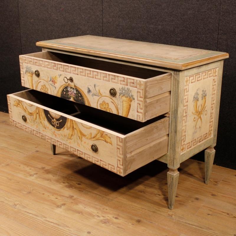 Italian Lacquered And Painted Dresser In Wood With 2 Drawers In Louis XVI Style 20th Century
