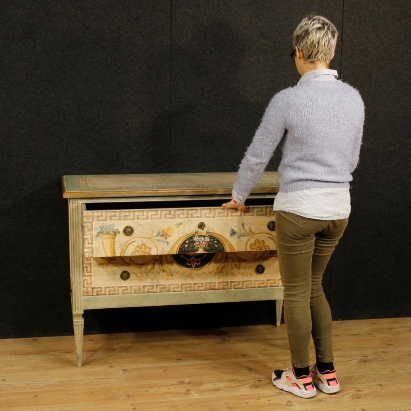 Italian Lacquered And Painted Dresser In Wood With 2 Drawers In Louis XVI Style 20th Century
