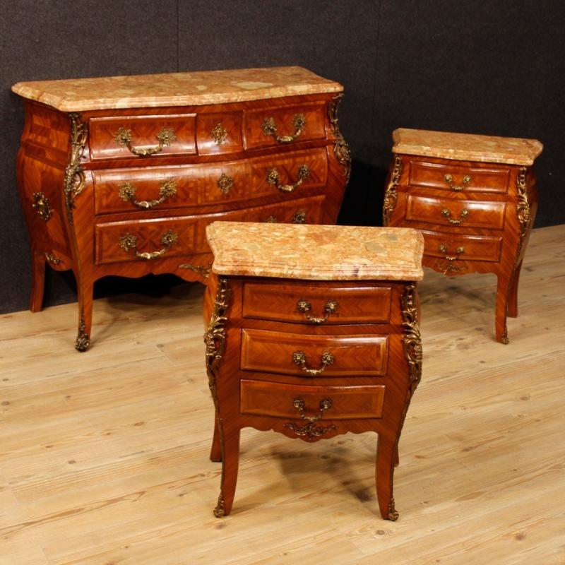 French Chest Of Drawers In Rosewood With Marble Top With Gilt Bronzes From 20th Century