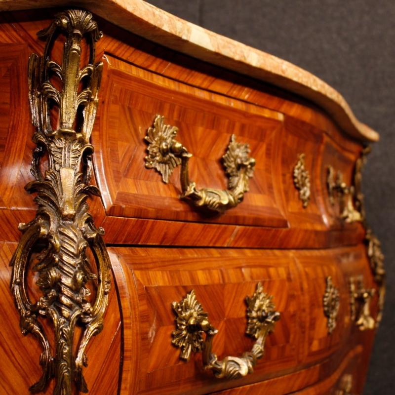 French Chest Of Drawers In Rosewood With Marble Top With Gilt Bronzes From 20th Century