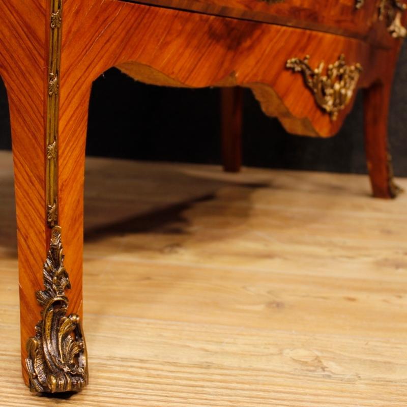 French Chest Of Drawers In Rosewood With Marble Top With Gilt Bronzes From 20th Century